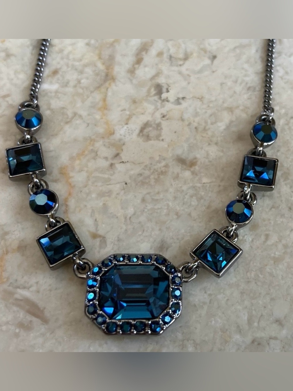 GIVENCHY Gunmetal & Blue Swarovski Necklace